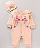 Yellow Apple Full Sleeves Full Length Winter Wear Romper With Cap Floral Print - Peach