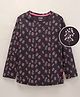 Fido Cotton Knit Full Sleeves Floral Print Top - Dark Blue