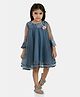 Peppermint Three Fourth Sleeves Sequins Placement Embellished Rose Applique Dress - Blue