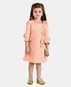 Peppermint Half Flutter Sleeves Diamond Design Foil Printed Pleated Dress - Peach