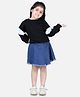 Aww Hunnie Full Sleeves Schiffli Embroidered Frill Detail Sweatshirt With Flared Denim Skirt - Black & Blue