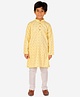 P-MARK Full Sleeves Damask Self Design All Over Printed Kurta & Solid Pajama Set - Yellow