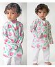 KNITROOT Full Sleeves Lotus Print Kurta With Pyjama - White Pink