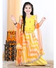 Kinder Kids Cap Frill Sleeves Floral Foil Embellished Double Layered Lace Work Skirt With Embroidered Top And Dupatta  - Yellow