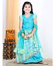 Kinder Kids Cap Frill Sleeves Floral Foil Embellished Double Layered Lace Work Skirt With Embroidered Top And Dupatta  - Blue