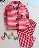 Knitting Doodles Full Sleeves Yarn Dyed Gingham Checked & Fire Truck Embroidered Night Suit - Red