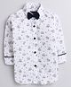 Polka Tots Full Sleeves Floral Print Shirt With Bow - White