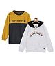 3PIN Pack Of 2 Full Sleeves Text Printed & Color Block Sweatshirts - Mustard Grey & White
