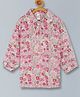 Kiddopanti Full Sleeves All Over Floral Printed Collared Top - White & Pink