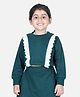 Aww Hunnie Full Sleeves Frill Detailed Schiffli Lace Embellished Winter Wear Sweatshirt - Green