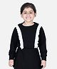 Aww Hunnie Full Sleeves Frill Detailed Schiffli Lace Embellished Winter Wear Sweatshirt - Black