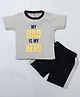 Hrit 100% Cotton Half Sleeves My Dad Is My Hero Glitter Printed Tee & Shorts Set - Grey