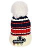 Miss Diva Stripe & So Happy Text Applique Detailed Bobble Cap - Off White