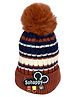Miss Diva Stripe & So Happy Text Applique Detailed Bobble Cap - Brown