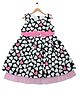 Young Birds Sleeveless Hearts All Over Printed Box Pleated Flared Dress - Black Pink & White