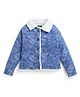 Tiny Girl Full Sleeves Floral Design Faux Fur Fleeced Denim Jacket - Blue