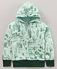 Earth Conscious Full Sleeves Seamless Houses & Tree With Mountain Printed Hooded Fleece Jacket - Green