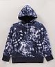 Earth Conscious Full Sleeves Spiral Tie & Dye Hooded Fleece Jacket - Navy Blue & White