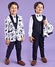 Babyhug Full Sleeves Party Suit With Blazer Floral Print- White & Blue