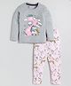 Little Marine Full Sleeves Unicorn & Rainbow Printed Night Suit - Grey