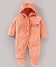 Bodycare Full Sleeves Winter Wear Hooded Romper Text Embroidery - Peach (Print May Vary)