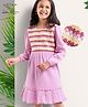 Arias Cotton Crinkle Full Sleeves Frock With Handmade Crochet Yoke - Pink