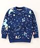 TONYBOY Full Sleeves Space Theme All Over Space Rocket & Star With Unicorn Printed Sweatshirt - Navy Blue