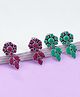 Yellow Chimes Set Of 2 Pairs Of Oxidised Floral And Leafy Design Stud Dangler  Earrings - Pink & Green