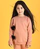 Anthrilo Full Sleeves Velvet Double Bow Detail Solid Fleece Sweatshirt - Light Brown