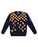 KNITCO Full Sleeves Jigsaw Puzzle Knit Regular Fit Sweater - Navy Blue & Yellow