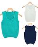 KNITCO Pack Of 3 Solid Vest Sweaters -Navy Blue White & Turquoise Green