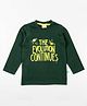 JusCubs Full Sleeves The Evolution Continues Text & Dinosaur Printed Tee - Dark Green