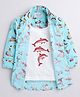 Polka Tots Full Sleeves Beach Theme Printed Shirt With Dolphin Printed Attached T Shirt - Sky Blue