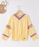 Ed-a-Mamma Cotton Embroidered Top With Gathers On The Sleeves - Yellow