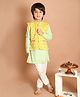 LIL PITAARA Pure Cotton Full Sleeves Chevron Kurta With Seamless Ikat Motif Designed Jacket & Pyjama - Yellow