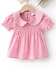 Kookie Kids Half Sleeves Solid Top With Smock Detailing- Pink