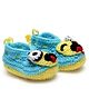 MayRa Knits Hand Knitted Woven Smiley Design Detailed Booties - Blue