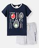 Lazy Bones Cotton Half Sleeves T-Shirt And Shorts Tennis Print - Dark Blue