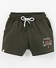Sundae Kids Cotton Lycra Mid Thigh Length Shorts Text Print - Olive