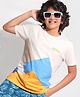 Pine Kids 100% Cotton Bio Washed Half Sleeves T-shirt with Colour Block Pattern - White
