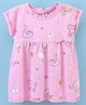 Little Kangaroos Short Sleeves Frock Bird & Ice Cream Print- Pink