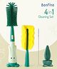 Bonfino Bottle & Nipple Cleaning Brushes with Elephant Detailing - Green| Straw Brush| Scratch Resistant| Silicone & Sponge Heads| BPA Free & Non-toxic| Easygrip Handle| Bottles, Sippers, Teats, Straw