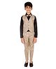 P-MARK Full Sleeves Checked Shirt Pant Waistcoat And Bow Tie 3 Piece Set - Beige