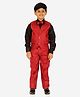 P-MARK Full Sleeves Checked Shirt Pant Waistcoat And Bow Tie 3 Piece Set - Red