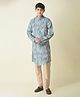Tabard Pure Cotton Full Sleeves Seamless Vintage Floral Wallpaper Style Printed Kurta With Pyjama - Blue