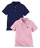 Zeezeezoo Pack Of 2 Half Sleeves Animal Theme  Elephant Placement Printed Polo Tees - Navy Blue & Pink