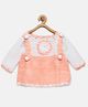 MayRa Knits Hand Knitted Full Sleeves Flower Crochet Embroidered Dungaree Style Sweater Dress  - Pink