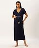 Blush 9 Half Sleeves Coming Soon And Footprints Printed Maternity Nighty - Navy Blue