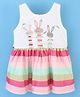 Orrigany Cotton Sleeveless Frock Stripes & Bunny Print- White & Pink
