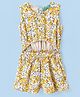 Tiara Sleeveless All Over Flower With Leaf Printed Hollow Out Jumpsuit - Yellow